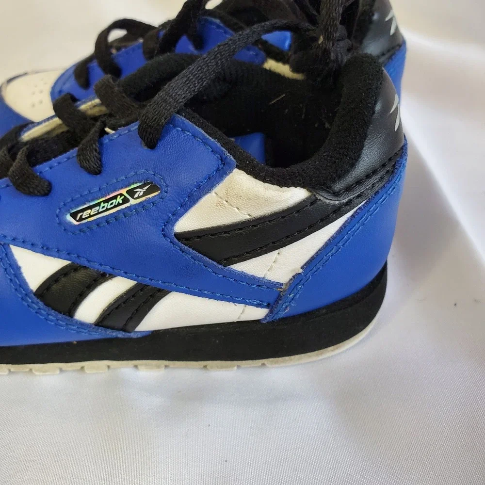 Reebok Classic Leather Infants Running Shoes‎ Blue/Black/White 7